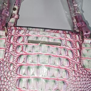 Brahmin Pink and Green Crocodile Embossed Women's Bag